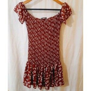 Zara Girls Off The Shoulder Maroon Floral Dress Size Small NWOT